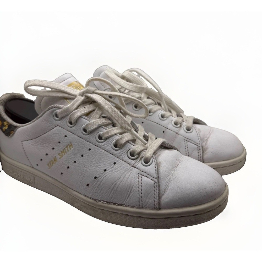 Adidas Stan Smith Sneakers Womens 7 White Floral Gold Leather EF1481 Low Top